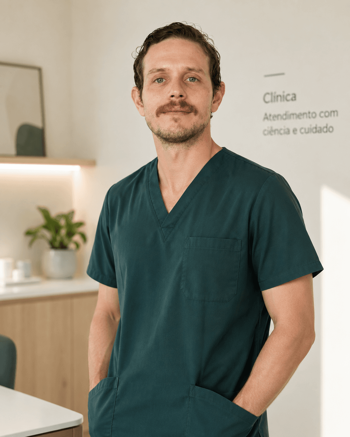 Retrato do médico no ambiente da clínica.